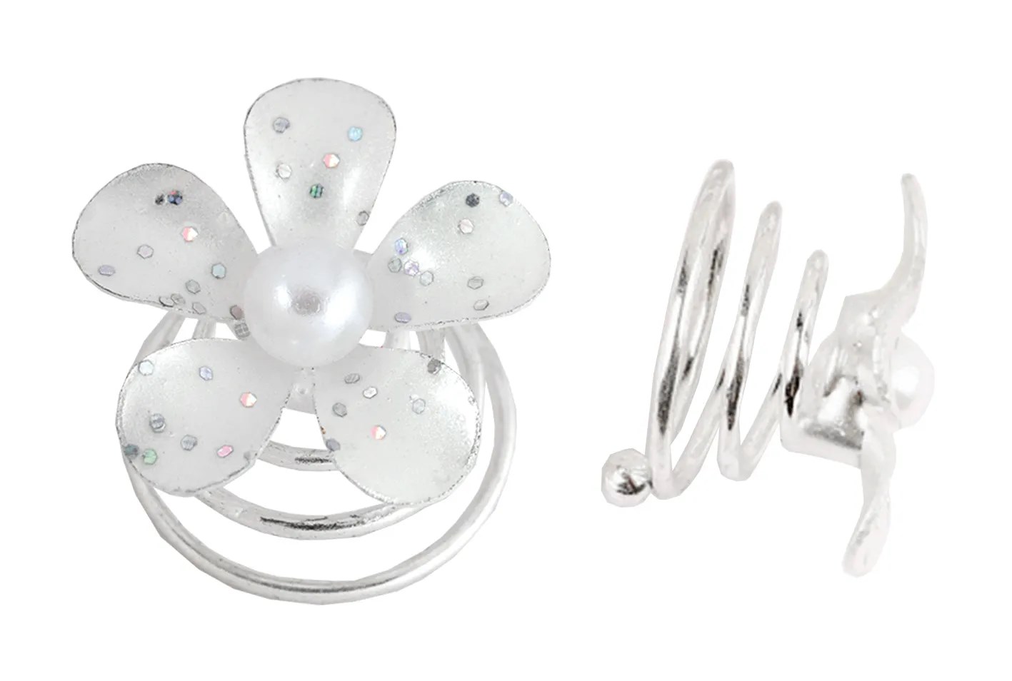 A&A Haarspirale silber Blume Glitter mit Perle 6er A&A Haarspirale silber Blume Glitter mit Perle 6er