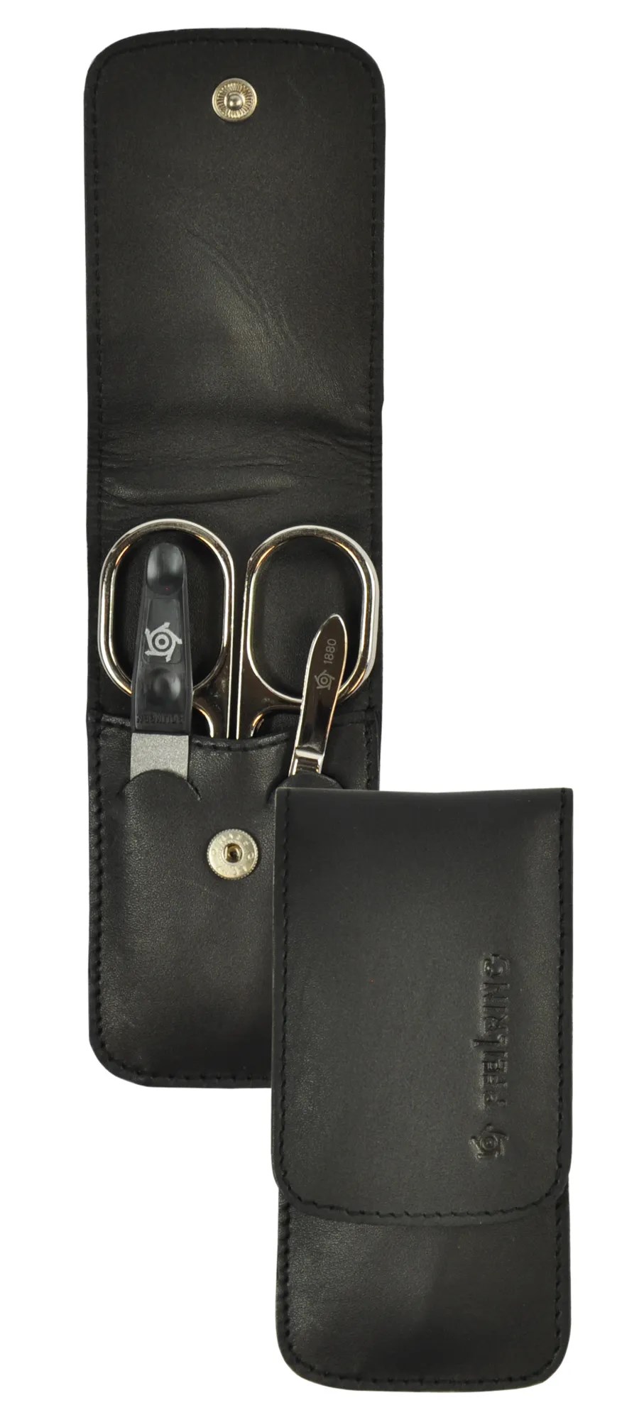 Pfeilring Manicure-Etui schwarz 3-teilig Nappaleder, Nickel-Füllung PF-Blister