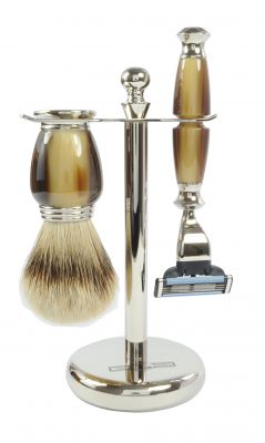 Rasierset, Silberspitzhaar, Galalithoptic, braun, MACH3