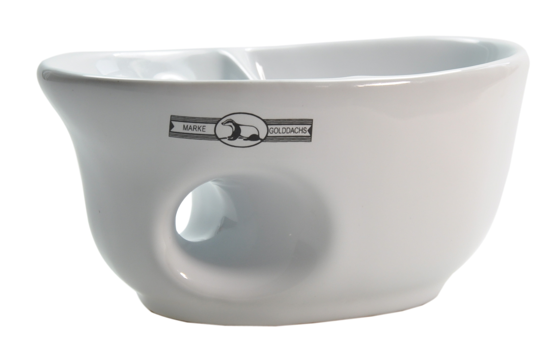Rasiermug, oval, weiß, Fingerloch, 2-teilig innen