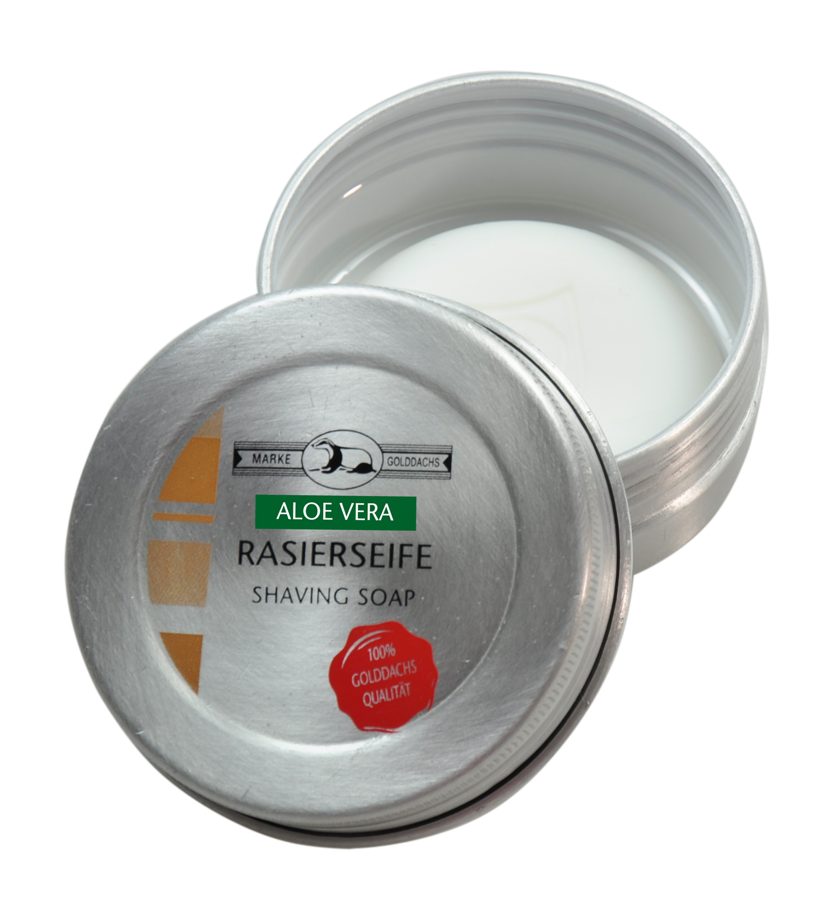 Goldachs Rasierseife , Aloe Vera, in Aluminium Dose, gebürstet