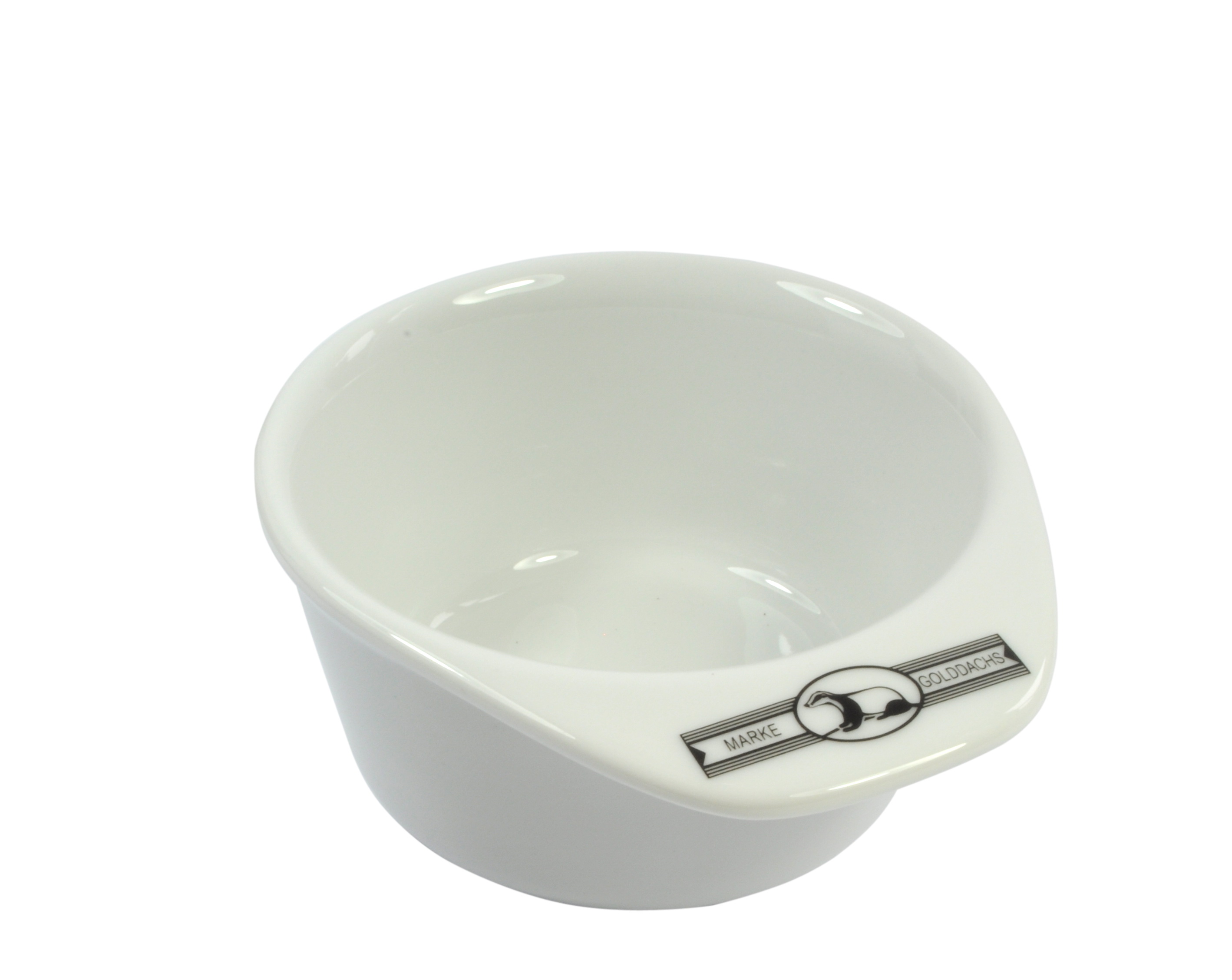 Rasiertopf, mit Henkel, ohne Seife, weiß, Golddachs Logo auf Henkel D=85mm