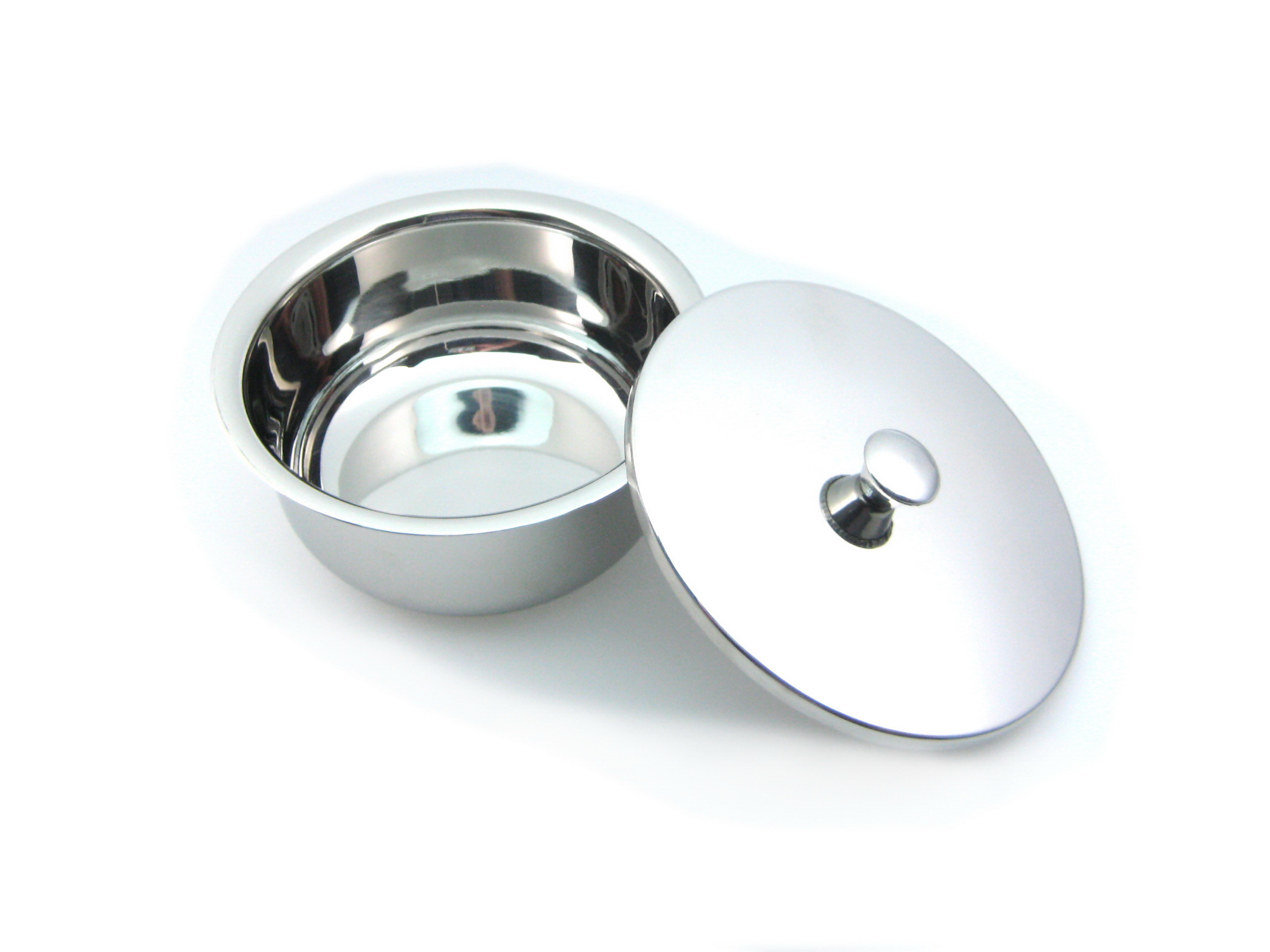 Rasiernapf, Edelstahl, verchromt, mit Deckel, D=120mm