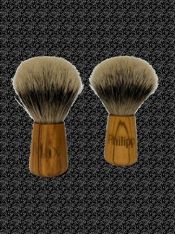 Goldachs personalisierter Rasierpinsel Olivenholz, Dachshaar + Gratis Seife 25 gr.