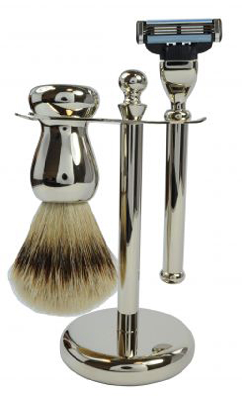Rasierset, Silberspitzhaar, Metall, chrom, MACH3
