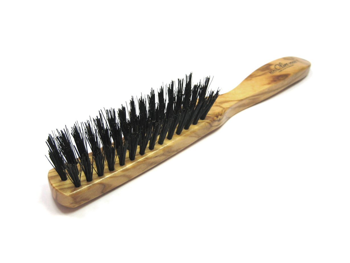 Haarbürste, reine Borste, Olivenholz, 20,5 cm, 3 Reihen