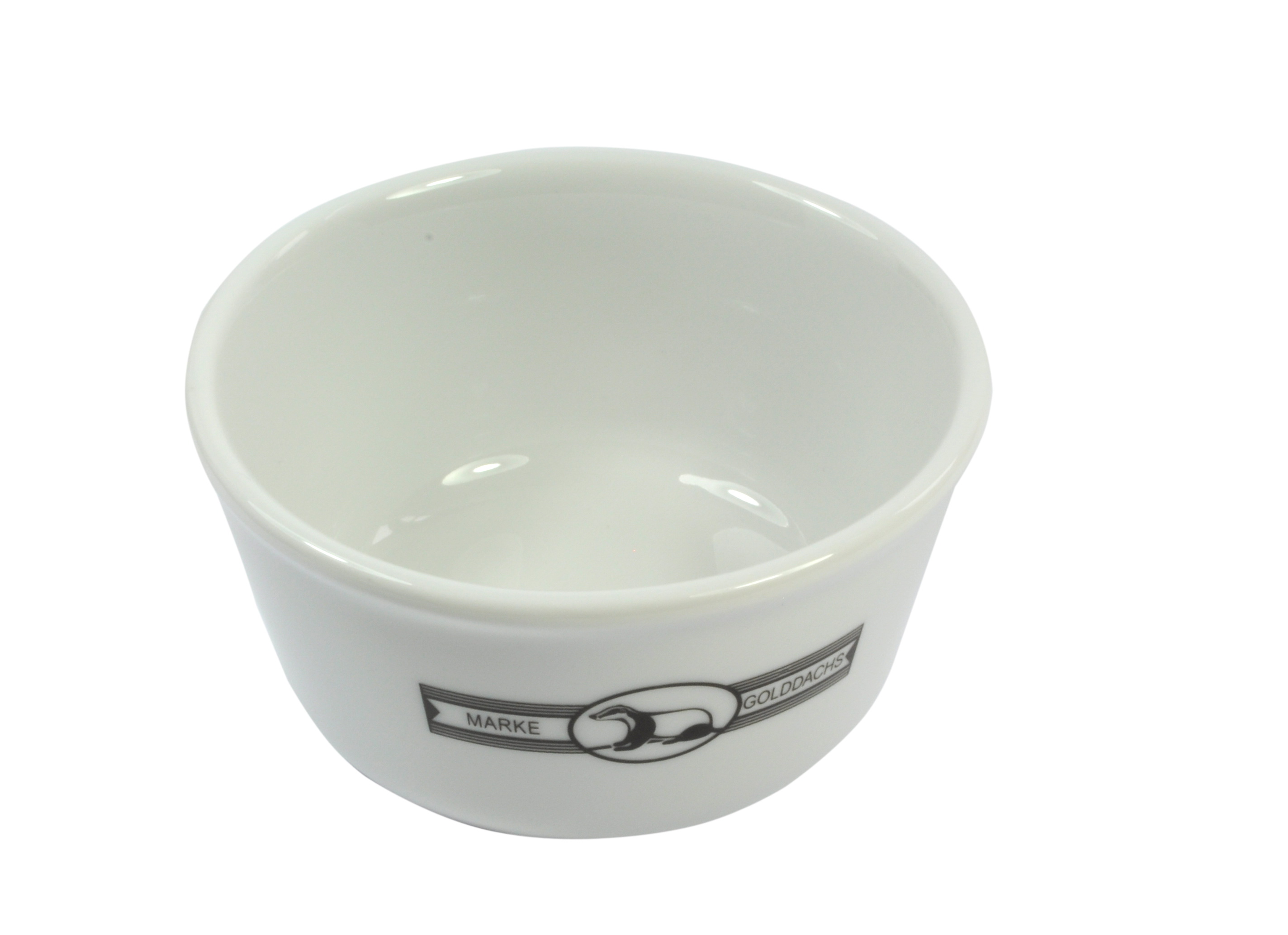 Rasiertopf, ohne Seife, Porzellan, Golddachs Logo außen D=85mm