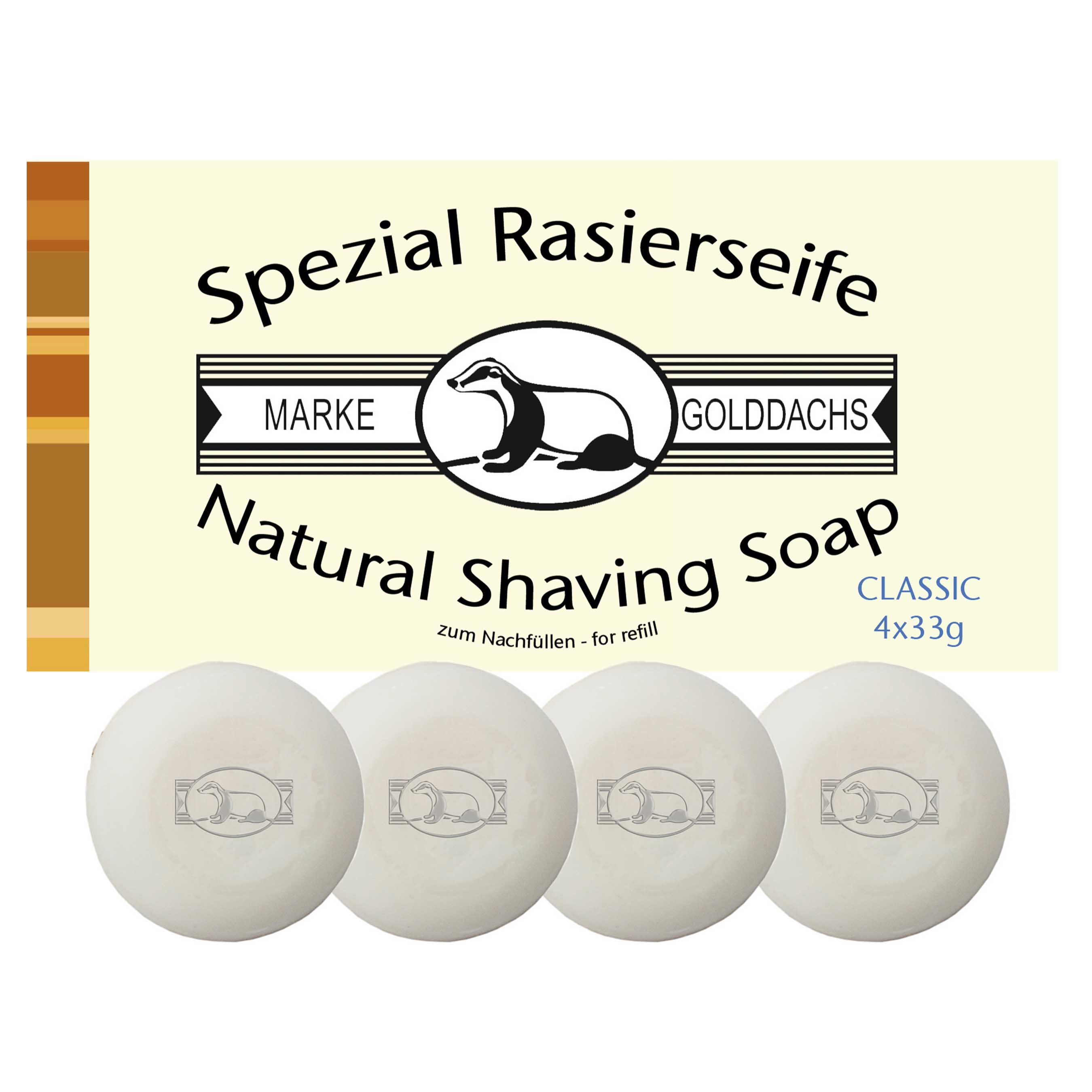 Goldachs Rasierseife, Classic, Refill-Packung, 4 Stück a 33gr.